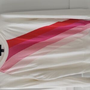 Tommy Hilfiger White Sweater With Pink and Red Design On Front Size Large